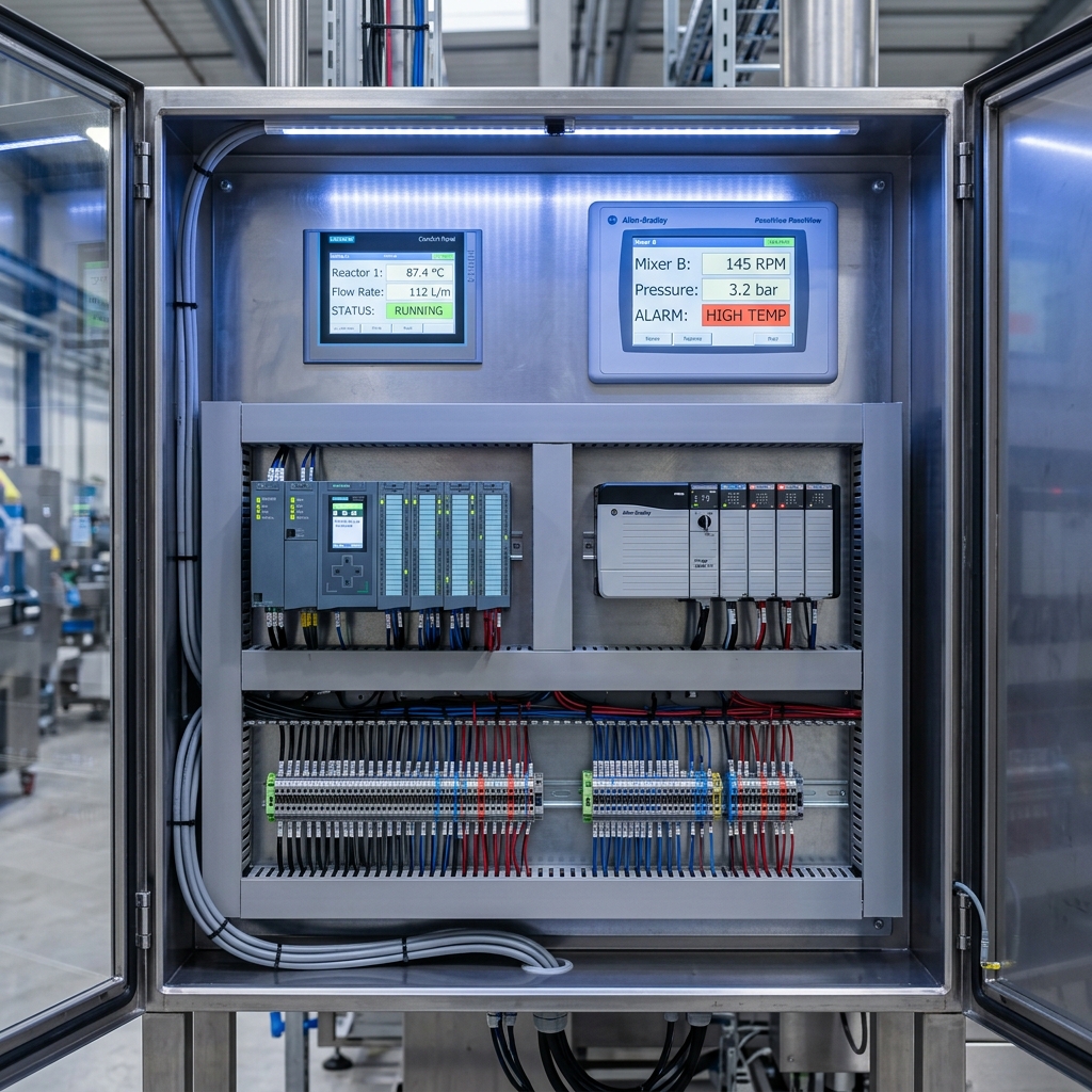 PLC control panel with programmable logic controllers