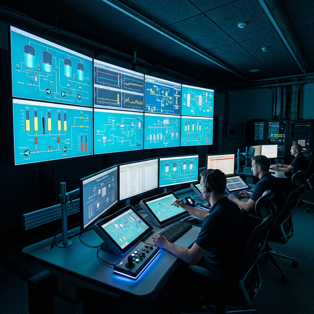 SCADA control room with monitoring displays